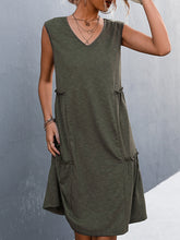 A-line Loose Pleated Solid Color Split-Joint V-neck Midi Dresses